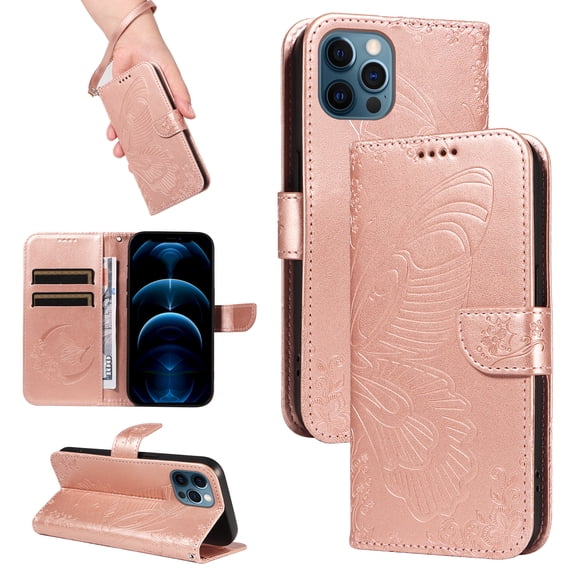 Allytechgroup Wallet Phone Case for iPhone 13 Pro Max with Credit Card Slot, PU Leather Flip Case with Lanyard for Women Girls Military Grade Drop Protection for iPhone 13 Pro Max, Rosegold