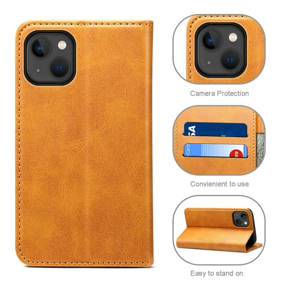 Allytechgroup Wallet Phone Case for iPhone 14, Folio PU Leather Wallet Case Stand with Card Slots Build - in Magnet Protective Cover for iPhone 14 6.1 inch, Yellow