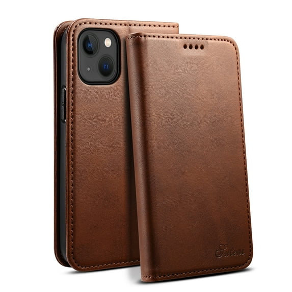 Allytechgroup Wallet Phone Case for iPhone 14 Plus, Folio PU Leather Wallet Case Stand with Card Slots Build - in Magnet Protective Cover for iPhone 14 Plus 6.7 inch, Brown
