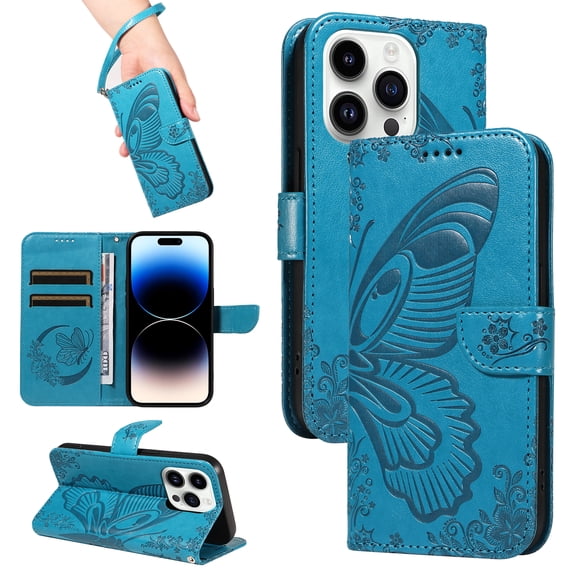 Allytechgroup Wallet Phone Case for iPhone 14 Pro Max with Credit Card Slot, PU Leather Flip Case with Lanyard for Women Girls Military Grade Drop Protection for iPhone 14 Pro Max, Blue