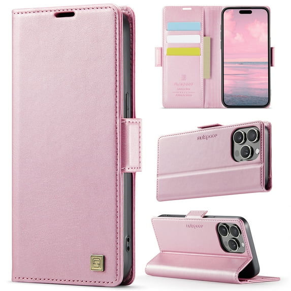 Allytechgroup Wallet Phone Case for iPhone 14 Pro Max with Credit Card Slot, RFID Blocking PU Leather Flip Case with Kickstand Support Wireless Charging Shockproof Bumper for Women Men, Rosegold