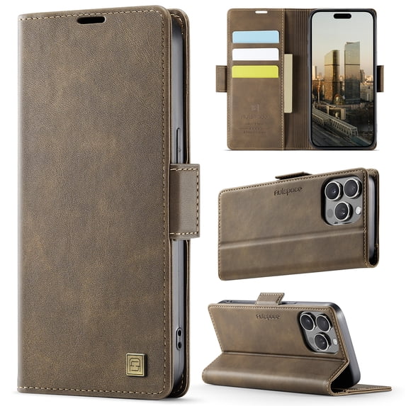 Allytechgroup Wallet Phone Case for iPhone 14 Pro Max with Credit Card Slot, RFID Blocking PU Leather Flip Case with Kickstand Support Wireless Charging Shockproof Bumper for Women Men, Coffee