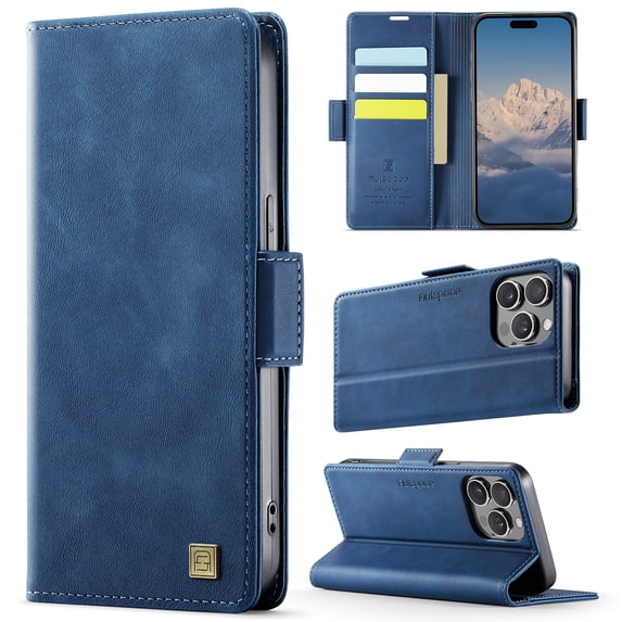 Allytechgroup Wallet Phone Case for iPhone 14 Pro Max with Credit Card Slot, RFID Blocking PU Leather Flip Case with Kickstand Support Wireless Charging Shockproof Bumper for Women Men, Blue