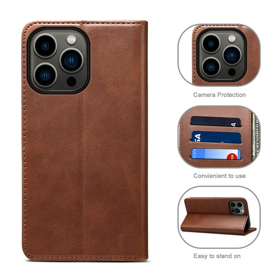 Allytechgroup Wallet Phone Case for iPhone 14 Pro Max, Folio PU Leather Wallet Case Stand with Card Slots Build - in Magnet Protective Cover for iPhone 14 Pro Max 6.7 inch, Brown