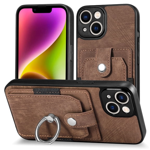 Allytechgroup Wallet Phone Case for iPhone 14 Pro, RFID Blockling Smart Shell with Credit Card Slot Magnetic Car Mount Support Shockproof Protective Back Cover for iPhone 14 Pro, Brown