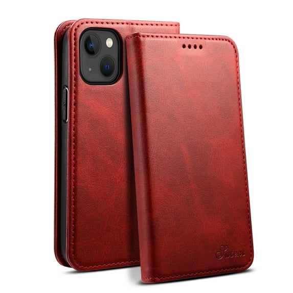 Allytechgroup Wallet Phone Case for iPhone 15, Folio PU Leather Wallet Case Stand with Card Slots Build - in Magnet Protective Cover for iPhone 15 6.1 inch, Red