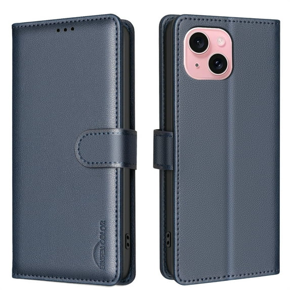 Allytechgroup Wallet Phone Case for iPhone 15, PU Leather Flip Phone Case with Credit Card Slot & kickstand Military Grade Drop Protection Slim Shockproof Back Cover for Women Men, Blue