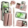 thumbnail image 1 of Allytechgroup Wallet Phone Case for iPhone 15 Plus, Built-in Shoulder Strap Lanyard Stand RFID Blocking Shockproof Protective Back Cover for iPhone 15 Plus, Rosegold, 1 of 7