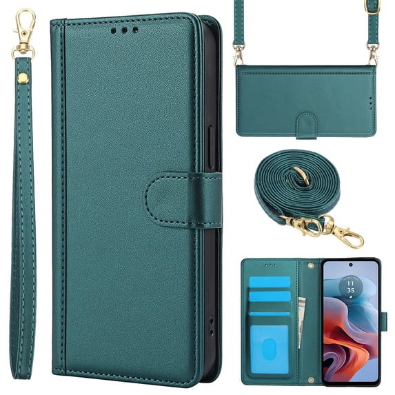 Allytechgroup Wallet Phone Case for iPhone 15 Pro Max, Built-in Credit Card Slot Shoulder Strap Wrtst Strap PU Leather RFID Blocking Shockproof Full Body Cover for Women Girls, Green