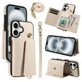 thumbnail image 1 of Allytechgroup Wallet Phone Case for iPhone 16 Plus, Built-in Shoulder Strap Lanyard Stand RFID Blocking Shockproof Protective Back Cover for iPhone 16 Plus, Beige, 1 of 7