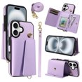 thumbnail image 1 of Allytechgroup Wallet Phone Case for iPhone 16 Plus, Built-in Shoulder Strap Lanyard Stand RFID Blocking Shockproof Protective Back Cover for iPhone 16 Plus, Purple, 1 of 7