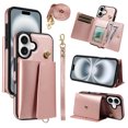 thumbnail image 1 of Allytechgroup Wallet Phone Case for iPhone 16 Plus, Built-in Shoulder Strap Lanyard Stand RFID Blocking Shockproof Protective Back Cover for iPhone 16 Plus, Rosegold, 1 of 7