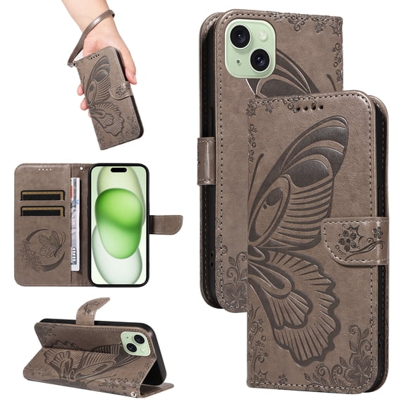 Allytechgroup Wallet Phone Case for iPhone 16e with Credit Card Slot, PU Leather Flip Case with Lanyard for Women Girls Military Grade Drop Protection for iPhone 16e, Grey