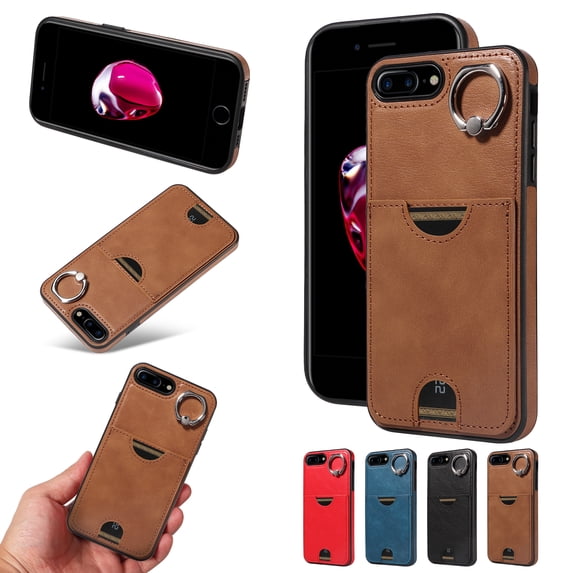 Allytechgroup Wallet Phone Case for iPhone 8 Plus/7 Plus with Stand, RFID Blocking PU Leather Shockproof Cover with Kickstand & Credit Card Slot Drop Protection for iPhone 8 Plus/7 Plus, Brown