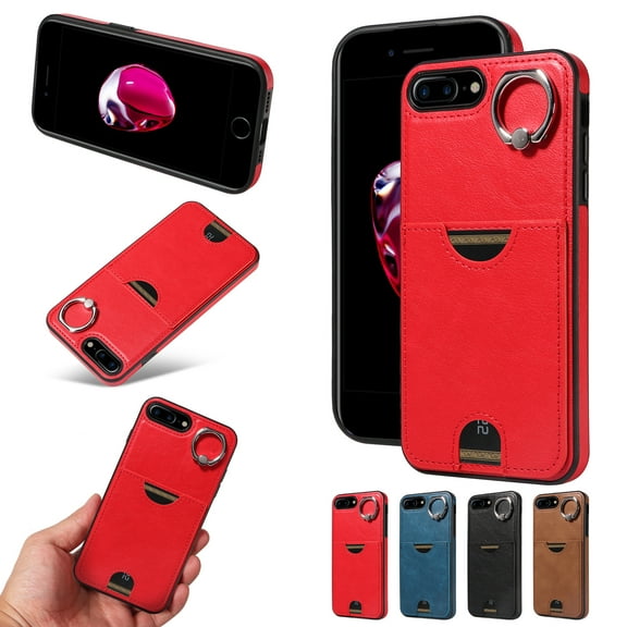 Allytechgroup Wallet Phone Case for iPhone 8 Plus/7 Plus with Stand, RFID Blocking PU Leather Shockproof Cover with Kickstand & Credit Card Slot Drop Protection for iPhone 8 Plus/7 Plus, Red