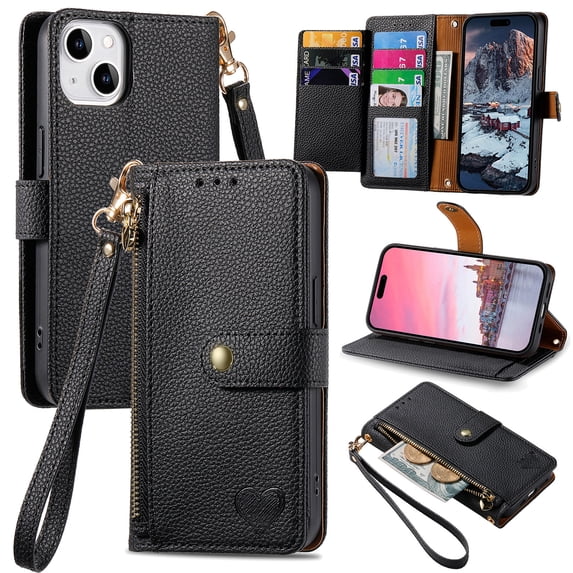 Allytechgroup Wallet Phone Case for iPhone XR with Lanyard, PU Leather Flip Case with Credit Card Slot Anti-Scratch Shockproof Protective Back Cover for Apple iPhone XR, Black