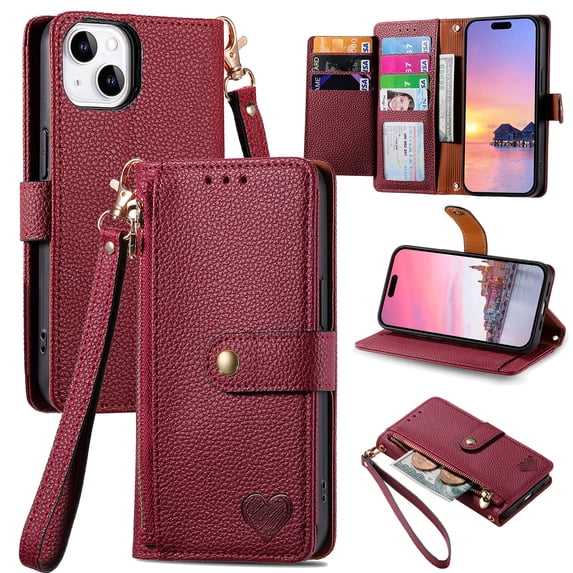 Allytechgroup Wallet Phone Case for iPhone XR with Lanyard, PU Leather Flip Case with Credit Card Slot Anti-Scratch Shockproof Protective Back Cover for Apple iPhone XR, Red