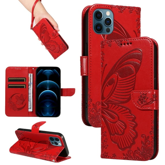 Allytechgroup Wallet Phone Case for iPhone XS/X with Credit Card Slot, PU Leather Flip Case with Lanyard for Women Girls Military Grade Drop Protection for iPhone XS/X, Red