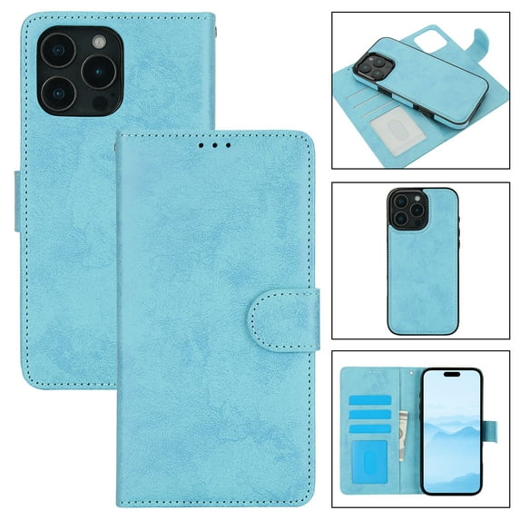 Allytechgroup Wallet Stand Case for iPhone 16 Pro Max, RFID Blocking PU Learher Rugged with Credit Card Slot Slim Fit Shockproof Full Body Cover for Apple iPhone 16 Pro Max, Lightblue