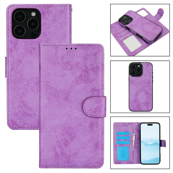 Allytechgroup Wallet Stand Case for iPhone 16 Pro Max, RFID Blocking PU Learher Rugged with Credit Card Slot Slim Fit Shockproof Full Body Cover for Apple iPhone 16 Pro Max, Purple