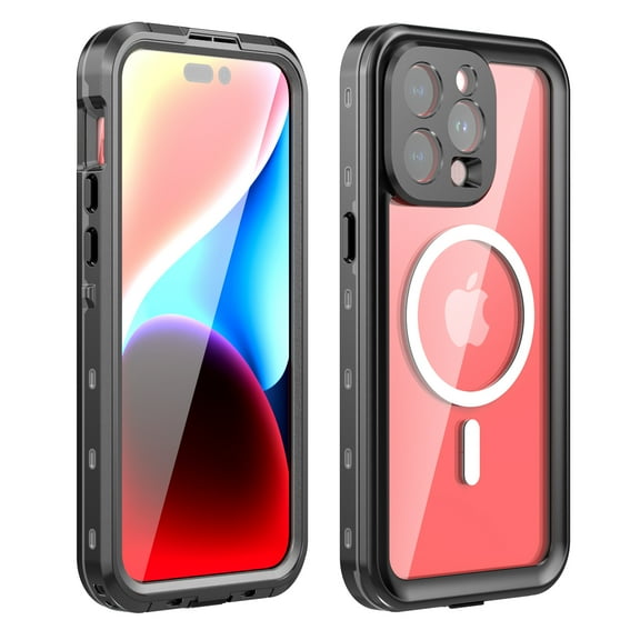 Allytechgroup Waterproof Case for iPhone 15 Pro Max, Full Body Protection Built-in Screen Protector MagSafe Wireless Charging Dustproof Shockproof Cover Case with Transparent PC, Black