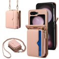 thumbnail image 1 of Allytechgroup Zipper Wallet Phone Case for Samsung Galaxy Z Flip 6, with Stylish Crossbody Strap Cards Slots RFID Blocking Shockproof Protective Luxury Case for Girls Women, Pink, 1 of 8