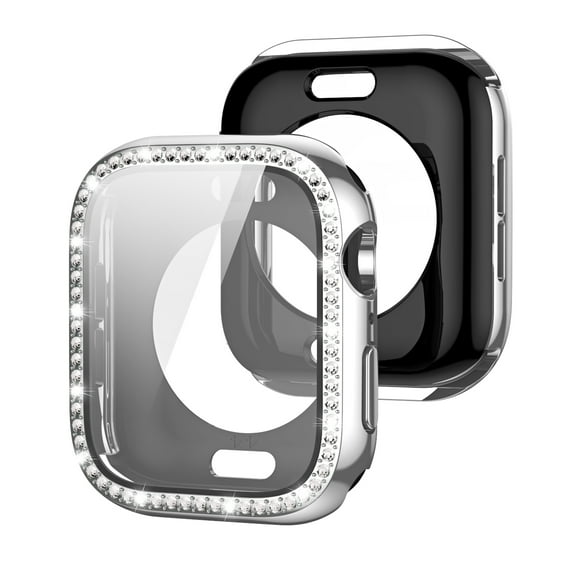Allytechgroup for Apple Watch Series 10 46mm Case with Screen Protector, Support Wireless Charging Bling Sparkly Diamond Rhinestones Case for iWatch Series 10 46mm, Silver