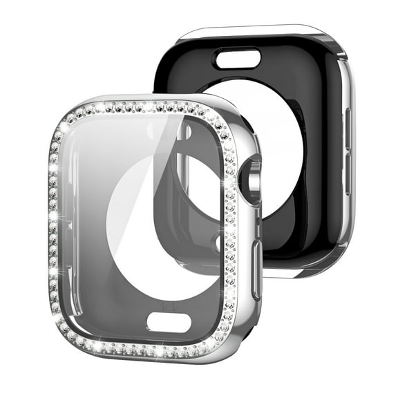 Allytechgroup for Apple Watch Series 10 46mm Case with Screen Protector, Support Wireless Charging Bling Sparkly Diamond Rhinestones Case for iWatch Series 10 46mm, Silver
