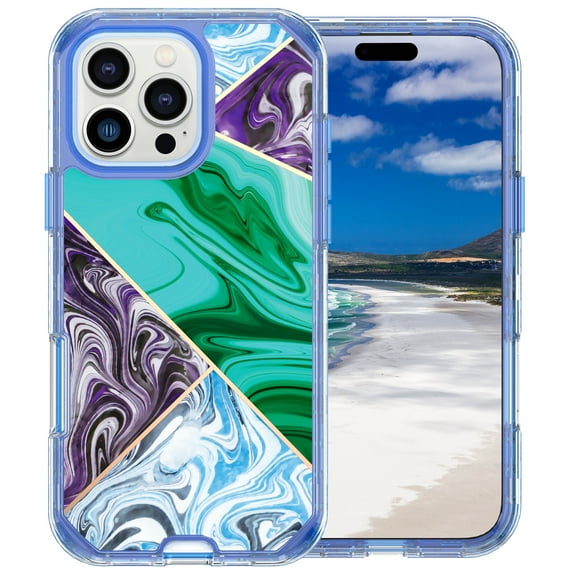 Allytechgroup for iPhone 17 Pro Case, 3 Layers Protection Slim Lightweight Shockproof Soft TPU & Hard Back Protective Bumper Cover Marble Shell, K