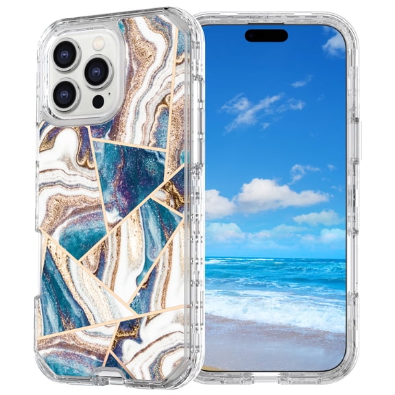 Allytechgroup for iPhone 17 Pro Case, 3 Layers Protection Slim Lightweight Shockproof Soft TPU & Hard Back Protective Bumper Cover Marble Shell, M