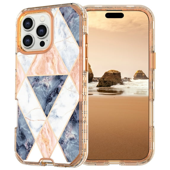 Allytechgroup for iPhone 17 Pro Case, 3 Layers Protection Slim Lightweight Shockproof Soft TPU & Hard Back Protective Bumper Cover Marble Shell, N