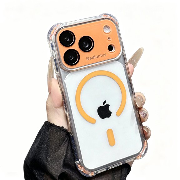 Allytechgroup for iPhone 17 Pro Magnetic Rugged Clear Protective Case, Corner Protective Bumper Anti-Scratch Cover Compatible with Magsafe, Orange