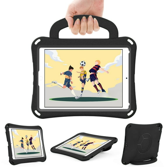 Allytechgroup iPad 10.2" 7th 8th 9th Gen Case Cover, EVA Rugged Football Design Case for Girls Boys Kids Bumper Shockproof Lightweight Hand Stand Case for Apple iPad 10.2" 2019/2020/2021, Black