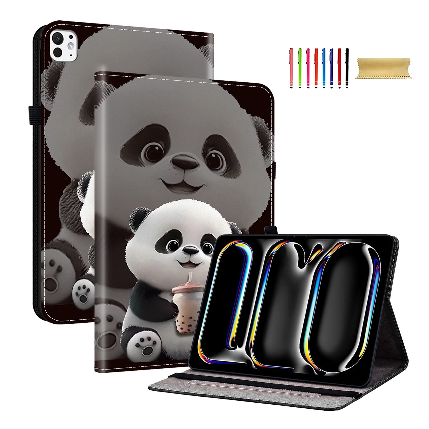 Allytechgroup for iPad 10.2" 9th 8ht 7th Generation Case, Premium PU Leather Flip Cover Stand Cover with Cards Slots Pencil Holder Shockproof TPU Inner Case for Apple iPad 10.2", Cute Panda