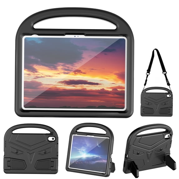 Allytechgroup for iPad 11th generation 2025 Case, iPad 10th generation 2022 Case for Kids, EVA Slim Case with Handle & Foldable Kickstand & Shoulder Strap Shockproof Protective Back Cover, Black