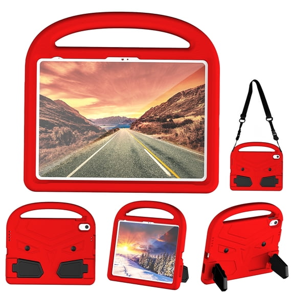 Allytechgroup for iPad 11th generation 2025 Case, iPad 10th generation 2022 Case for Kids, EVA Slim Case with Handle & Foldable Kickstand & Shoulder Strap Shockproof Protective Back Cover, Red