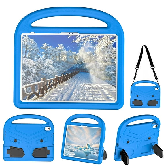 Allytechgroup for iPad 11th generation 2025 Case, iPad 10th generation 2022 Case for Kids, EVA Slim Case with Handle & Foldable Kickstand & Shoulder Strap Shockproof Protective Back Cover, Blue