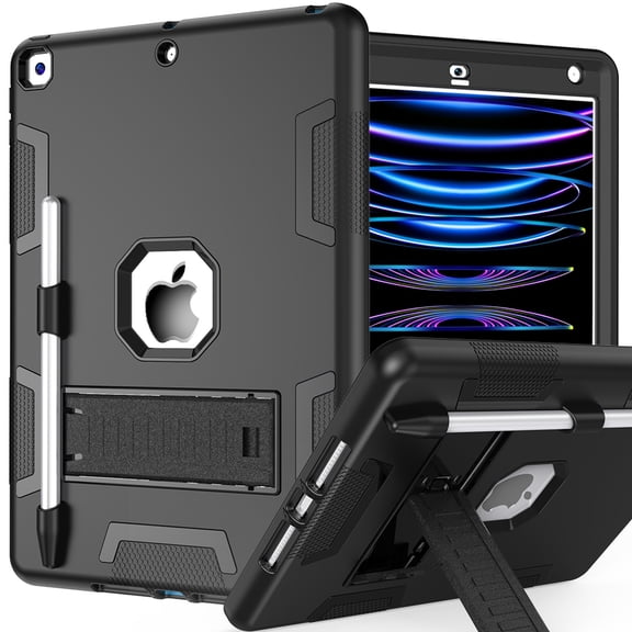 Allytechgroup for iPad 5th/6th Generation Case Cover, Rugged Protective Shock-Absorbent PC+TPU, Built-in Kickstand & Pencil Holder Case for iPad 9.7" 2018 2017, Black