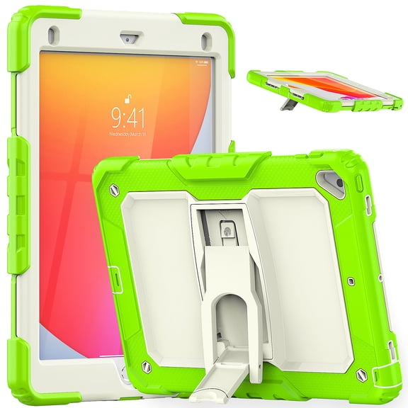 Allytechgroup iPad 6th 5th Gen Case with Screen Protector, Heavy Duty Shockproof Rugged Shoulder Strap Kickstand All-Round Protection Kids Friendly Tablet Case Cover for Apple iPad 9.7" 2018/2017