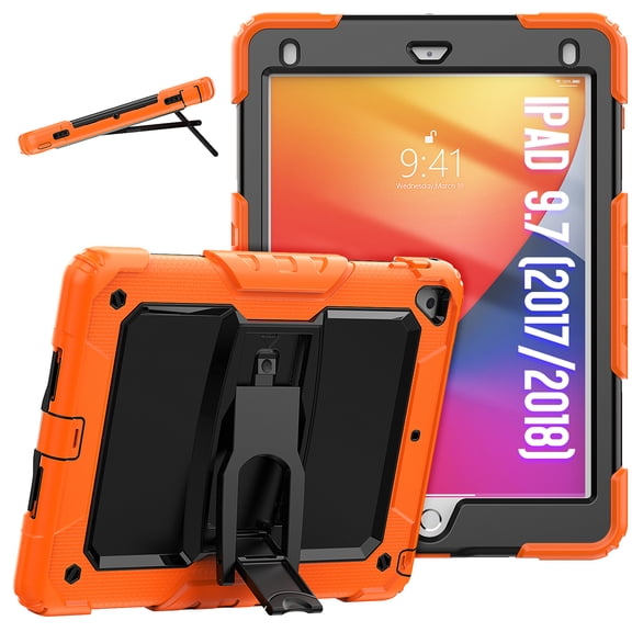 Allytechgroup iPad 6th 5th Gen Case with Screen Protector, Heavy Duty Shockproof Rugged Shoulder Strap Kickstand All-Round Protection Kids Friendly Tablet Case Cover for Apple iPad 9.7" 2018/2017
