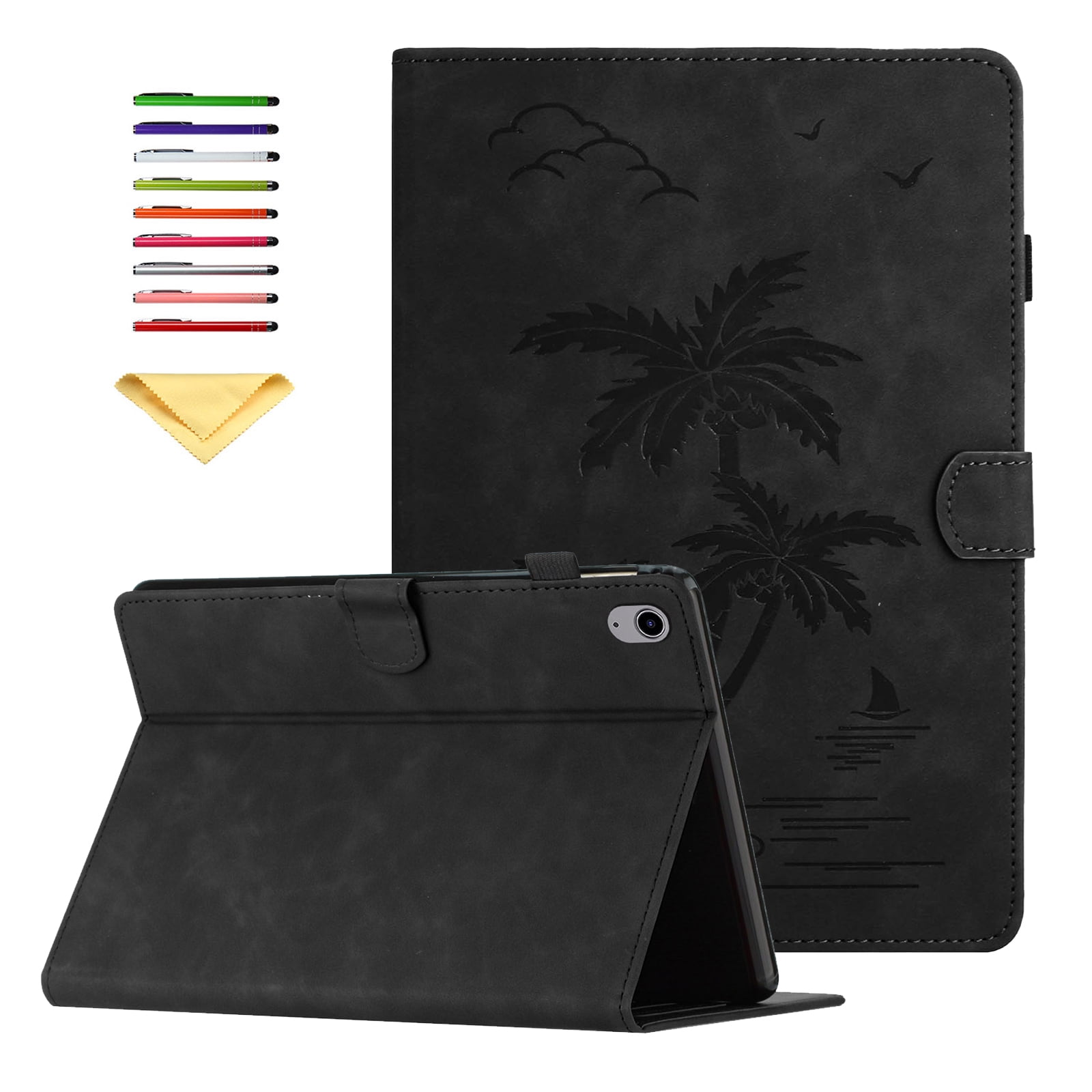 Allytechgroup for iPad (A16) 11th Generation 11 inch Case 2025 with Stand/Pencil Holder/Card Pockets/Magnetic Closure Smart Embossed Palm Tree PU Leather Folio Wallet Cover, [Auto Wake/Sleep], Black