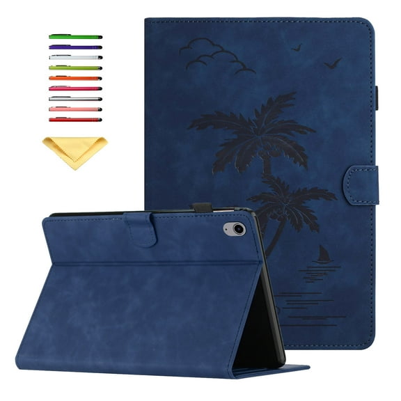 Allytechgroup for iPad (A16) 11th Generation 11 inch Case 2025 with Stand/Pencil Holder/Card Pockets/Magnetic Closure Smart Embossed Palm Tree PU Leather Folio Wallet Cover, [Auto Wake/Sleep], Blue