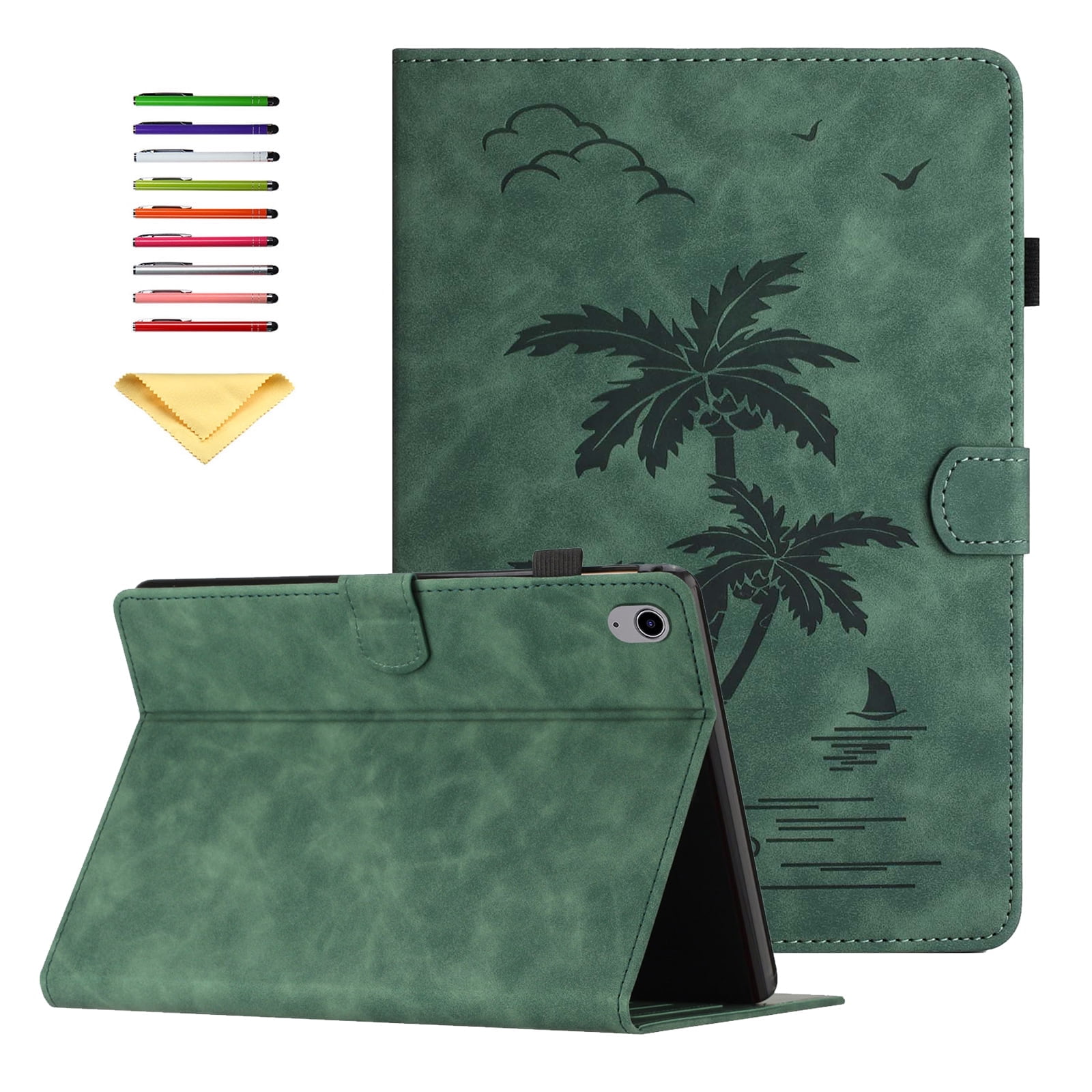 Allytechgroup for iPad (A16) 11th Generation 11 inch Case 2025 with Stand/Pencil Holder/Card Pockets/Magnetic Closure Smart Embossed Palm Tree PU Leather Folio Wallet Cover, [Auto Wake/Sleep], Green