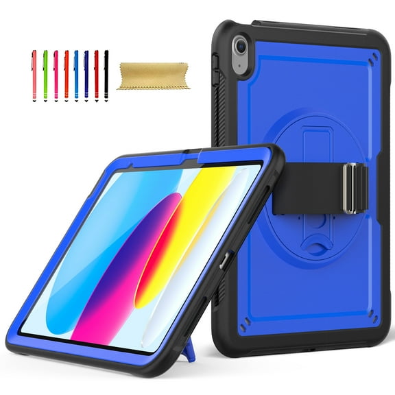Allytechgroup iPad A16 Case 11" 11th Gen 2025, iPad 10th Gen Case 10.9" 2022, Rotating Kickstand Shockproof Hand Strap + Shoulder Strap Drop Protection Rugged Case for iPad 11th 10th Gen,Darkblue