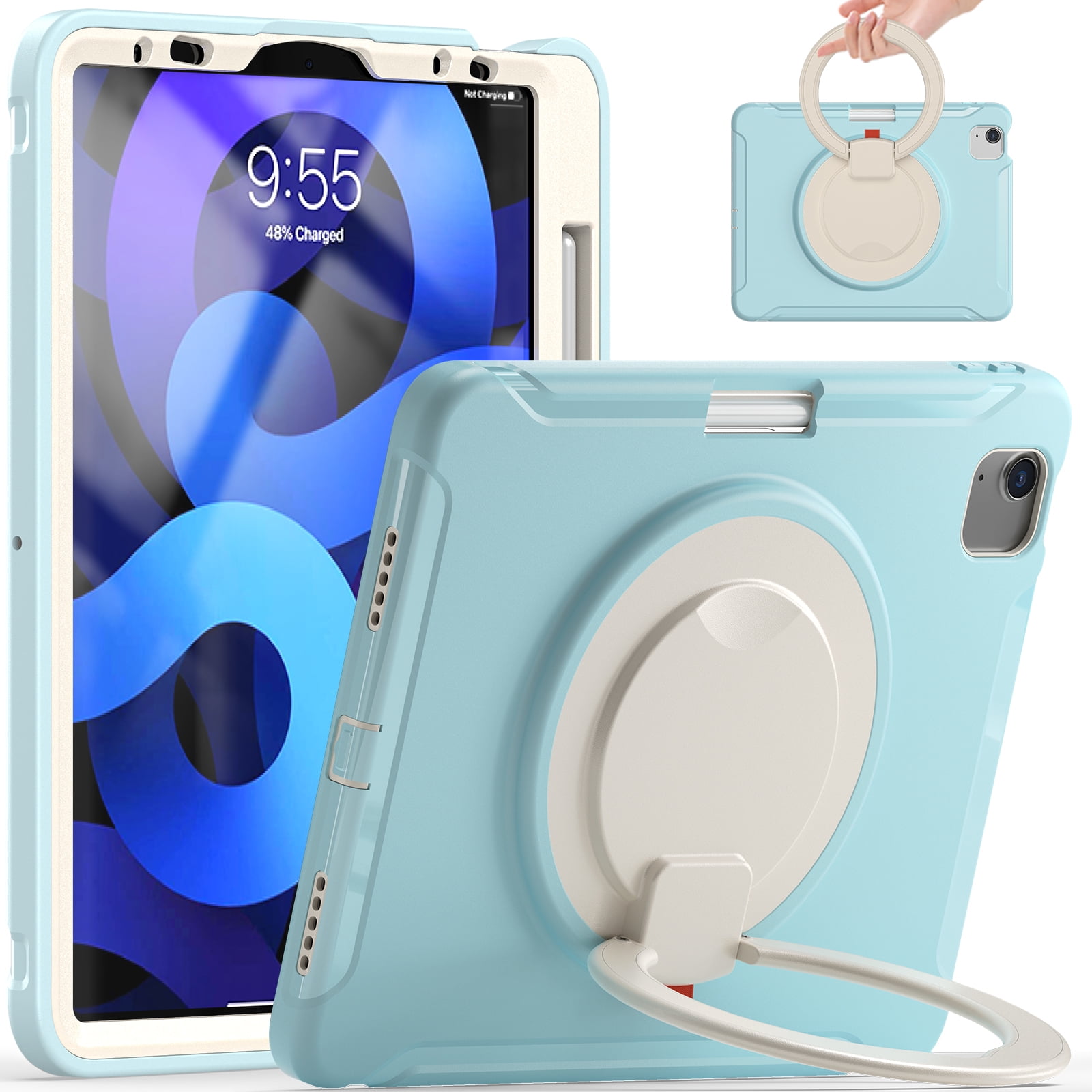 Allytechgroup iPad Air 11" 2026/2025/2024 Case M4 M3 M2, Heavy Duty Shockproof Kickstand Handle [Pencil Holder] Protective Durable Kids Friendly Case Cover for Apple iPad Air 11", Icecrystalblue