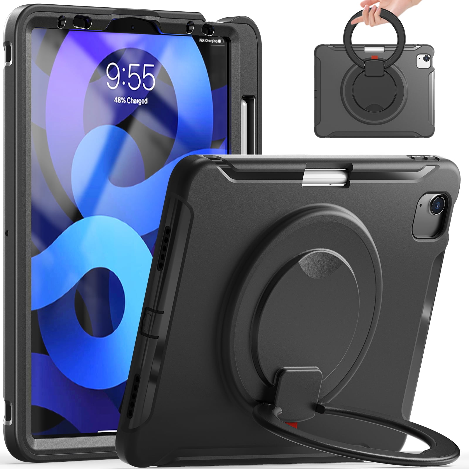 Allytechgroup iPad Air 11" 2026/2025/2024 Case M4 M3 M2, Heavy Duty Shockproof Kickstand Handle [Pencil Holder] Protective Durable Kids Friendly Case Cover for Apple iPad Air 11", Black