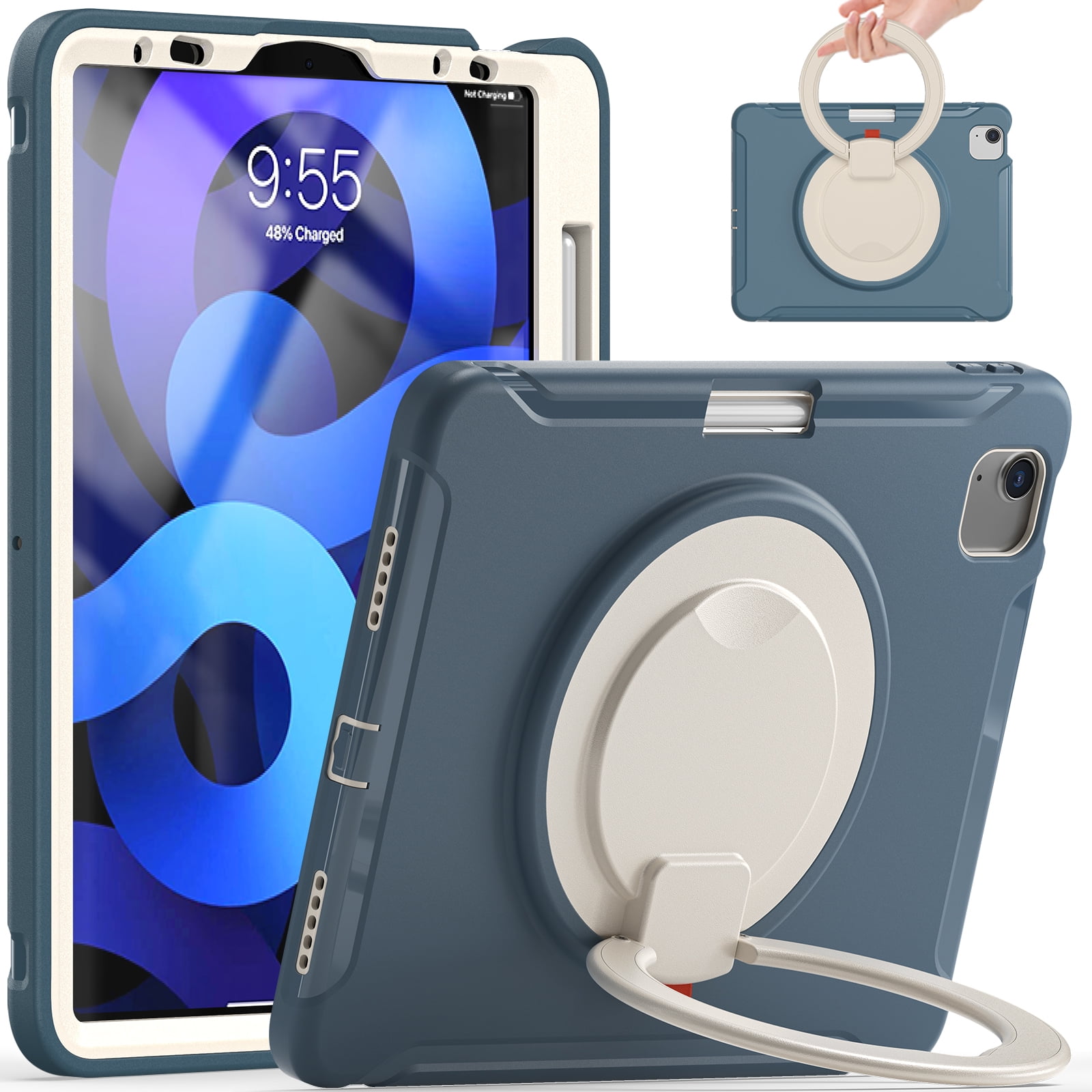 Allytechgroup iPad Air 11" 2026/2025/2024 Case M4 M3 M2, Heavy Duty Shockproof Kickstand Handle [Pencil Holder] Protective Durable Kids Friendly Case Cover for Apple iPad Air 11", Cornflowerblue