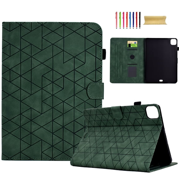 Allytechgroup iPad Air 11 Case, iPad Air 4 5 Case 10.9", Rhomb Pattern Flip Cover Kickstand Bumper Auto Sleep Wake Shockproof Retro Anti-Scratch Case Cover for Apple iPad Air 11 2024, Green