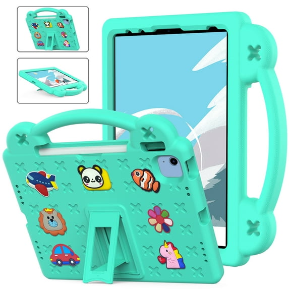 Allytechgroup iPad Air 11 Inch M3 M2 2025 2024 Kids Case, DIY Figures Lightweight EVA Rubber Handle Stand Shockproof Children Friendly Bumper Case Cover for Apple iPad Air 11", Mint