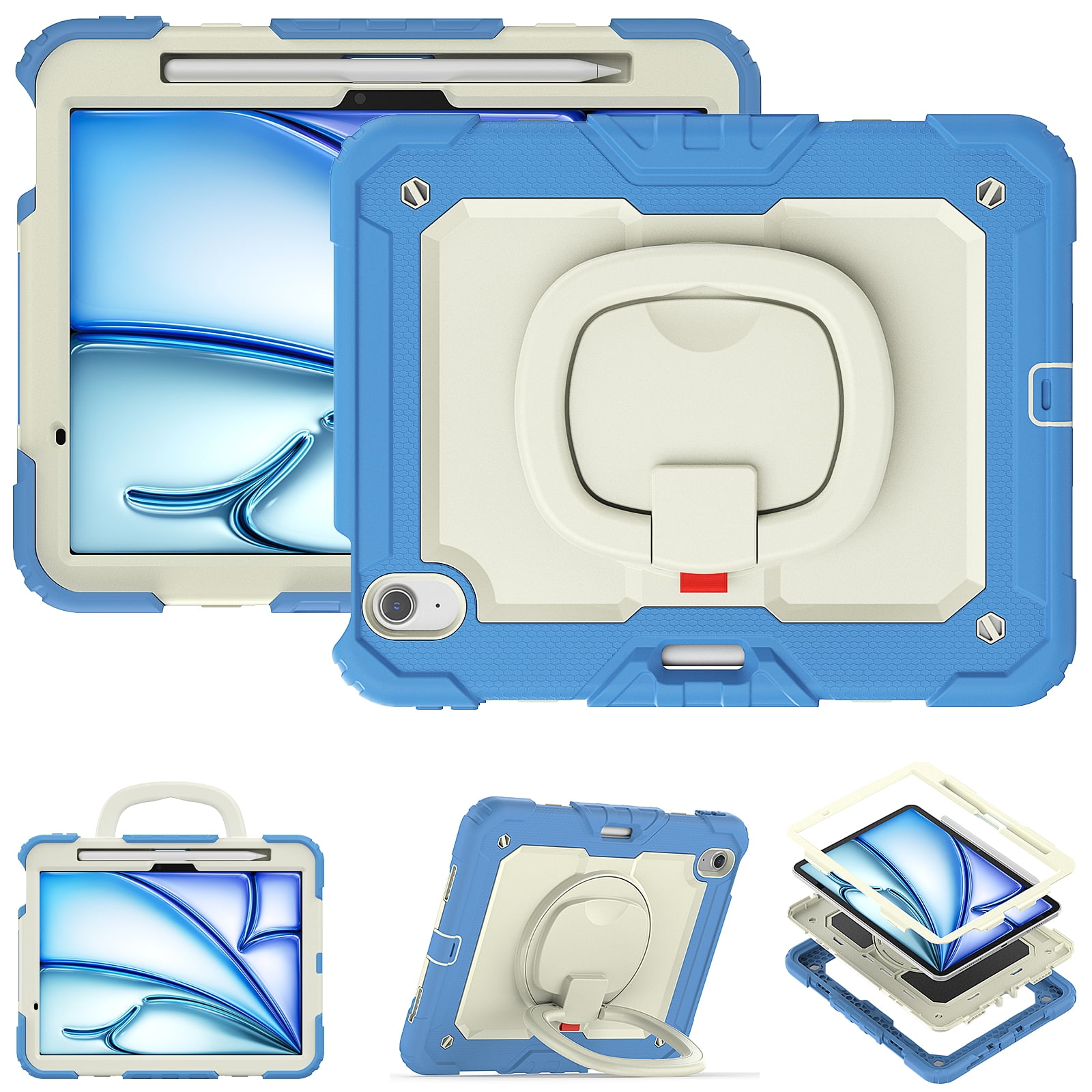 Allytechgroup iPad Air 11 M4 M3 M2 2026/2025/2024 Case with Screen Protector, Heavy Duty Shockproof Kickstand Handle Bumper Pencil Holder Anti-Scratch Kids Friendly Cover for Apple iPad Air 11"
